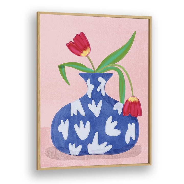 Bright blue vase with tulips, showcasing "TULPE IN VASE, FASHION POSTERS" by Raissa Oltmanns for floral elegance.