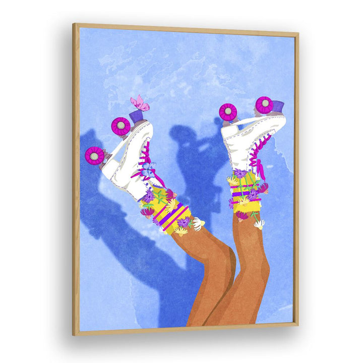 Colorful "Skate Like A Girl" fashion poster featuring vibrant roller skates and floral details, celebrating empowerment.