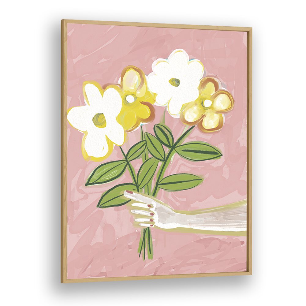 Vibrant Bunch of Flowers Pink and Yellow, a stunning floral painting by Sharyn Bursic, perfect for your decor.