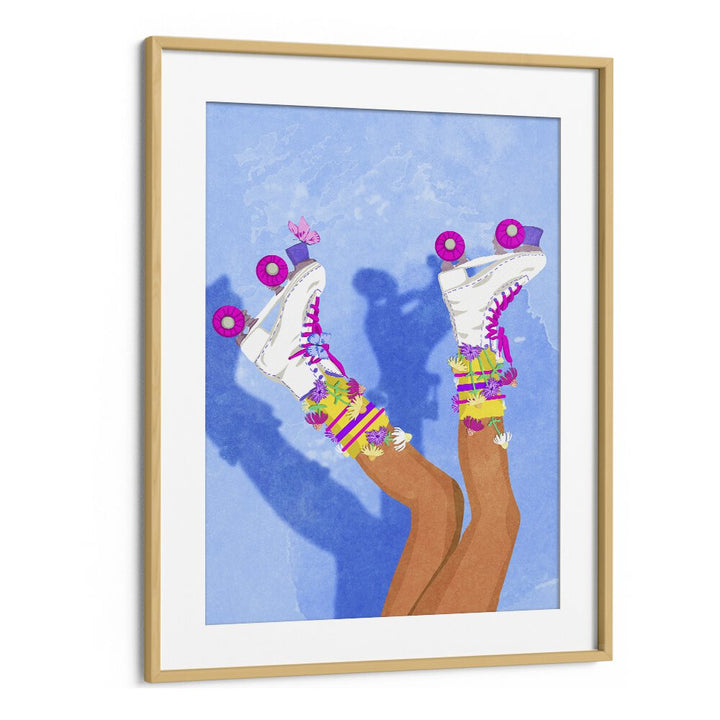 Vibrant "SKATE LIKE A GIRL, FASHION POSTERS" artwork showcases colorful roller skates and celebrates empowerment.