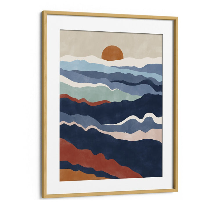 Elena Ristova's ABSTRACT TERRACOTTA & BLUE landscape painting captures nature's beauty with vibrant colors.