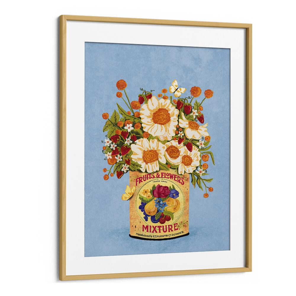Bright and colorful floral flower painting featuring flowers in a vintage tea can, adding charm to any space.