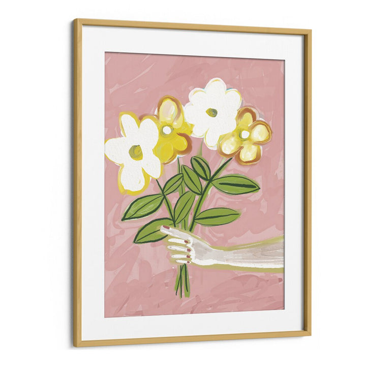 Vibrant Bunch of Flowers Pink and Yellow, a beautiful floral painting by Sharyn Bursic, brightens any space.