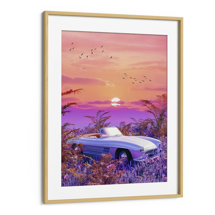 Vintage Paradise, Surreal Art Prints feature a dreamy car scene with vibrant colors and nature's beauty by Ritvik Takkar.
