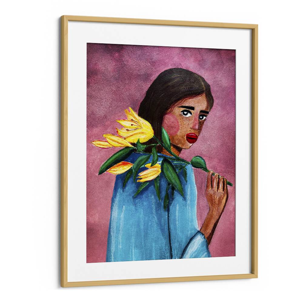 Elegant WOMAN WITH LILY, FASHION POSTERS by Raissa Oltmanns, showcasing beauty on premium canvas for stylish spaces.