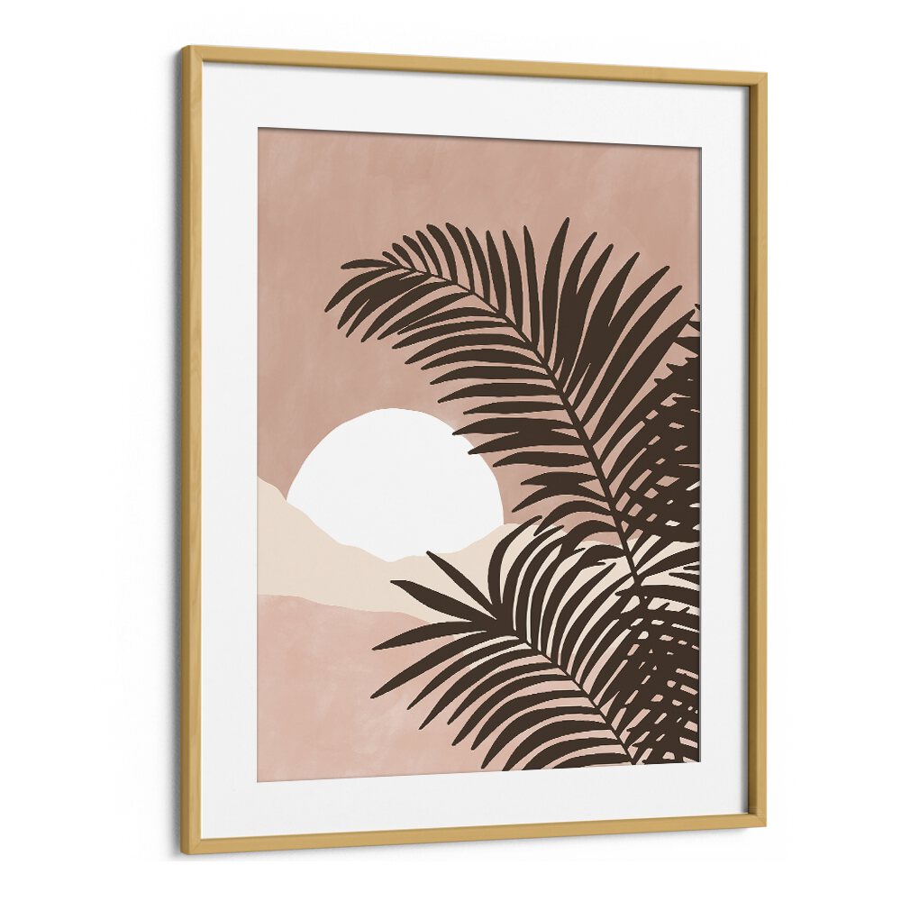 Transform your space with SERENE VIEW, BOHO ART PAINTINGS featuring elegant palm leaves and a tranquil sunset.