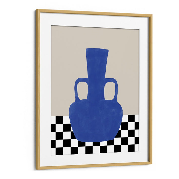 Stunning BLUE STILL LIFE, BOHO ART PAINTINGS featuring a blue vase against a minimalist backdrop by Elena Ristova.