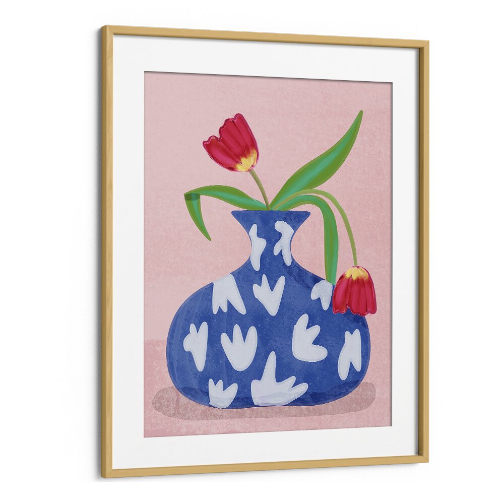 Elegant TULPE IN VASE, FASHION POSTERS by Raissa Oltmanns, showcasing vibrant tulips in a stylish blue vase.