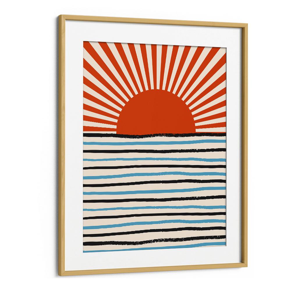 Framed RED SUN AND SEA, LANDSCAPE PAINTINGS featuring vibrant colors, perfect for enhancing any room's style.