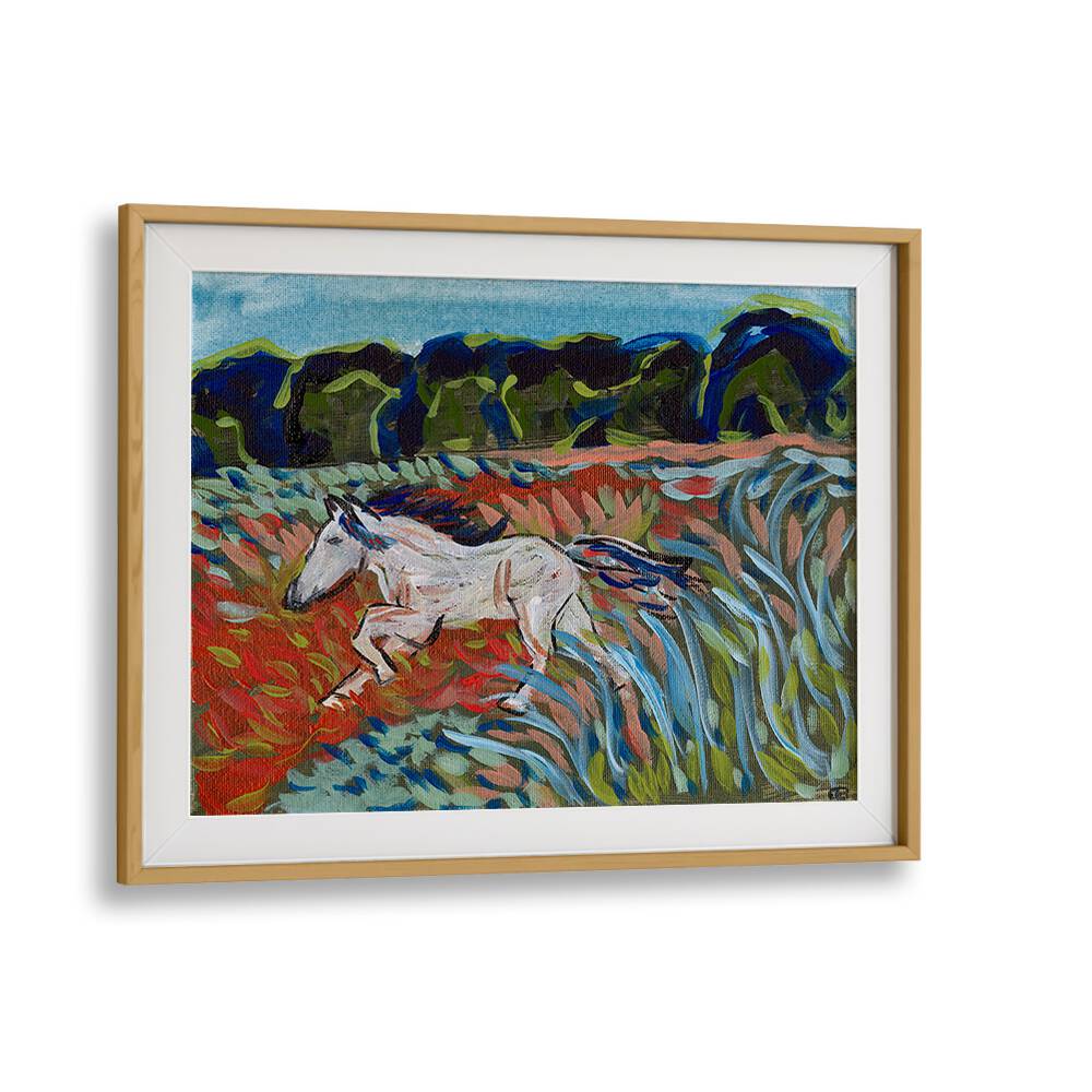 Vibrant MOUNTAIN HORSE, LANDSCAPE PAINTINGS showcasing a galloping horse amidst colorful natural scenery.