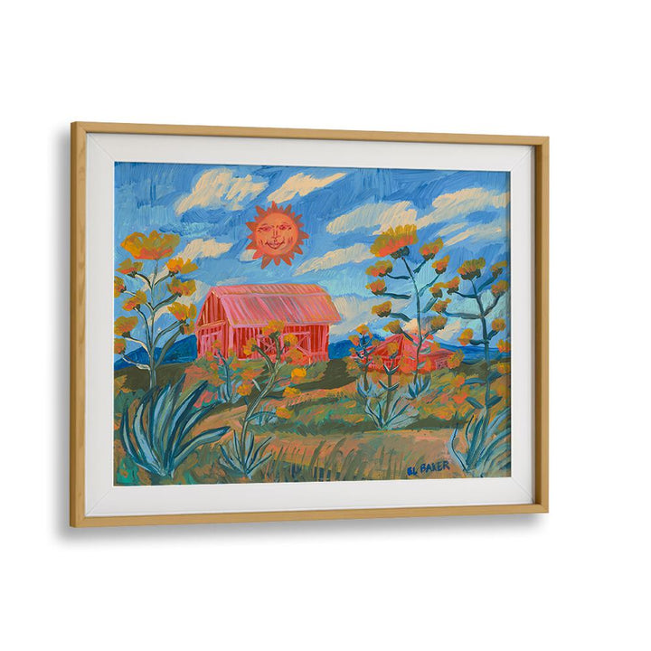 Vibrant SUNNY FARM PRINT, LANDSCAPE PAINTINGS showcasing a sunny day over idyllic farmlands, perfect for home decor.