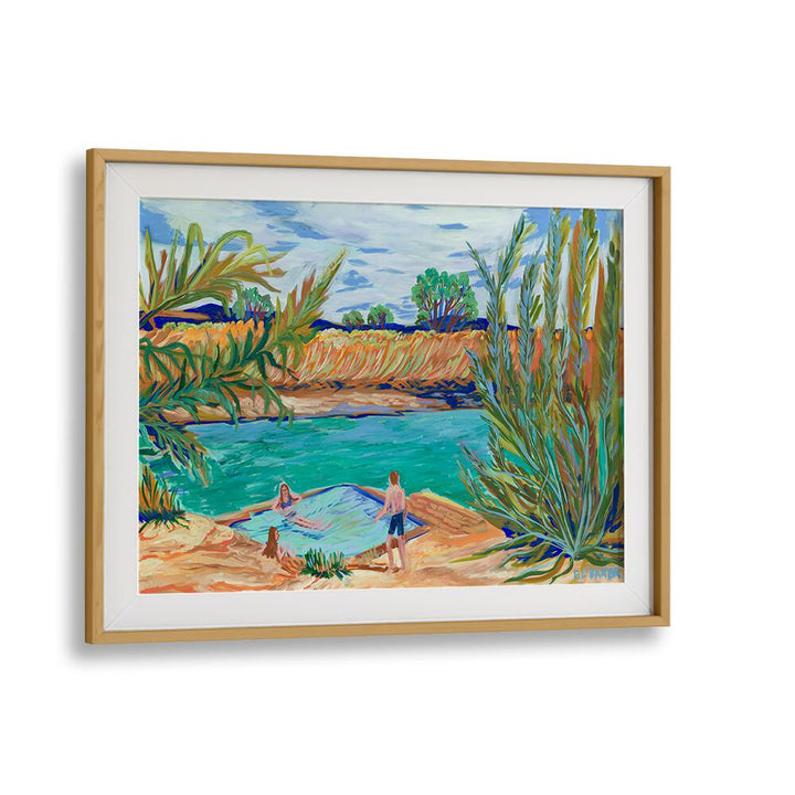 Bright and serene WATERSIDE , LANDSCAPE PAINTINGS showcasing a tranquil river scene, perfect for enhancing living spaces.