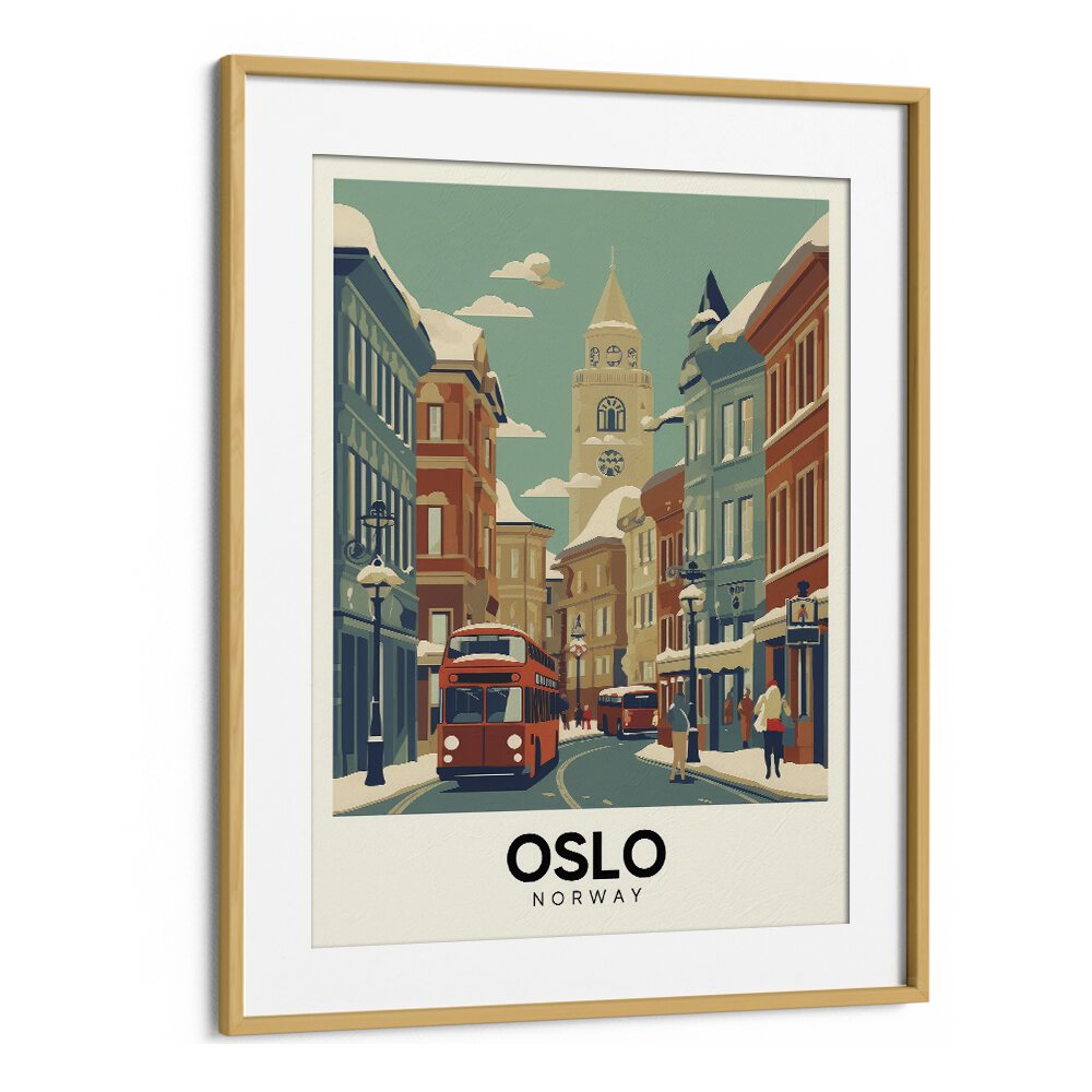 oslo-norway I travel posters in Oak Wood Frame With Mount