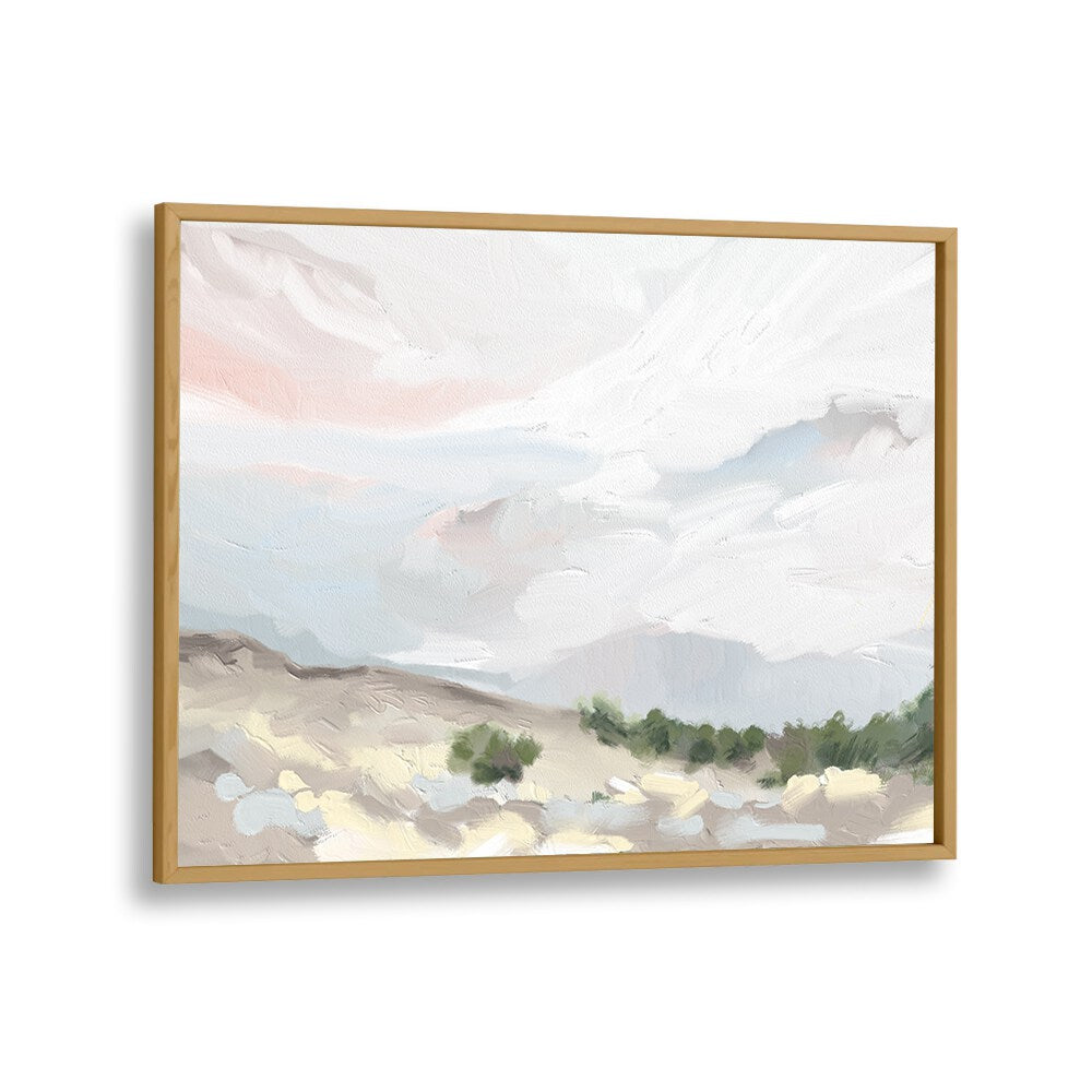 Serene 'Over the Dunes' landscape paintings in an oak wood frame, perfect for nature lovers' decor.