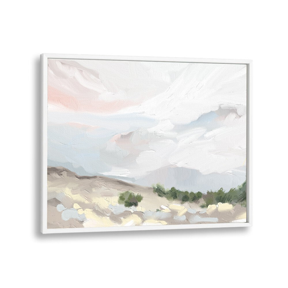Serene 'Over the Dunes' landscape paintings in a stylish white frame, showcasing nature's beauty perfectly.