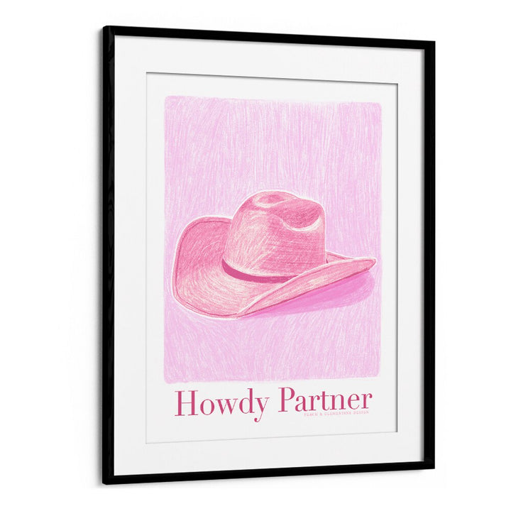 PAC HOWDY PARTNER, FASHION POSTERS showcase a stylish pink cowboy hat, perfect for modern decor.