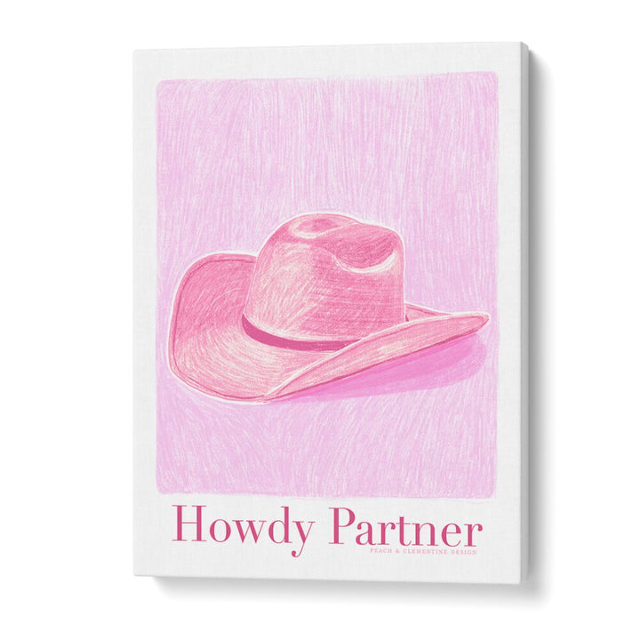 Stylish PAC HOWDY PARTNER, FASHION POSTERS featuring a bold pink cowboy hat, perfect for modern decor enthusiasts.