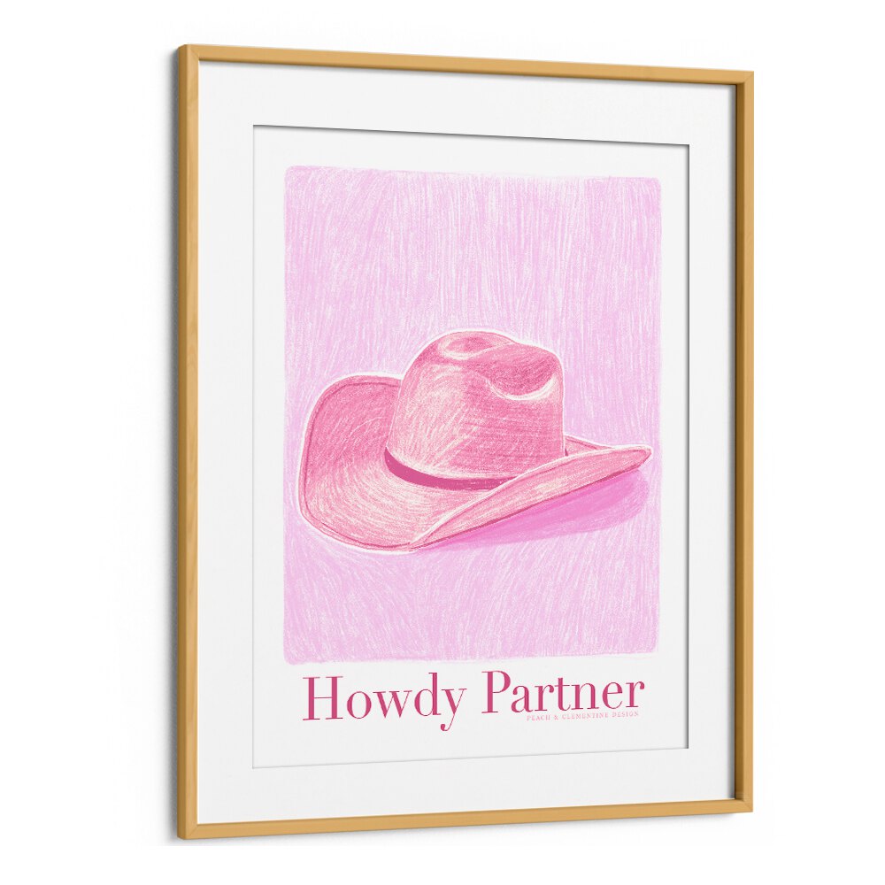 Stylish PAC HOWDY PARTNER, FASHION POSTERS featuring a pink cowboy hat, perfect for modern decor and trendsetters.