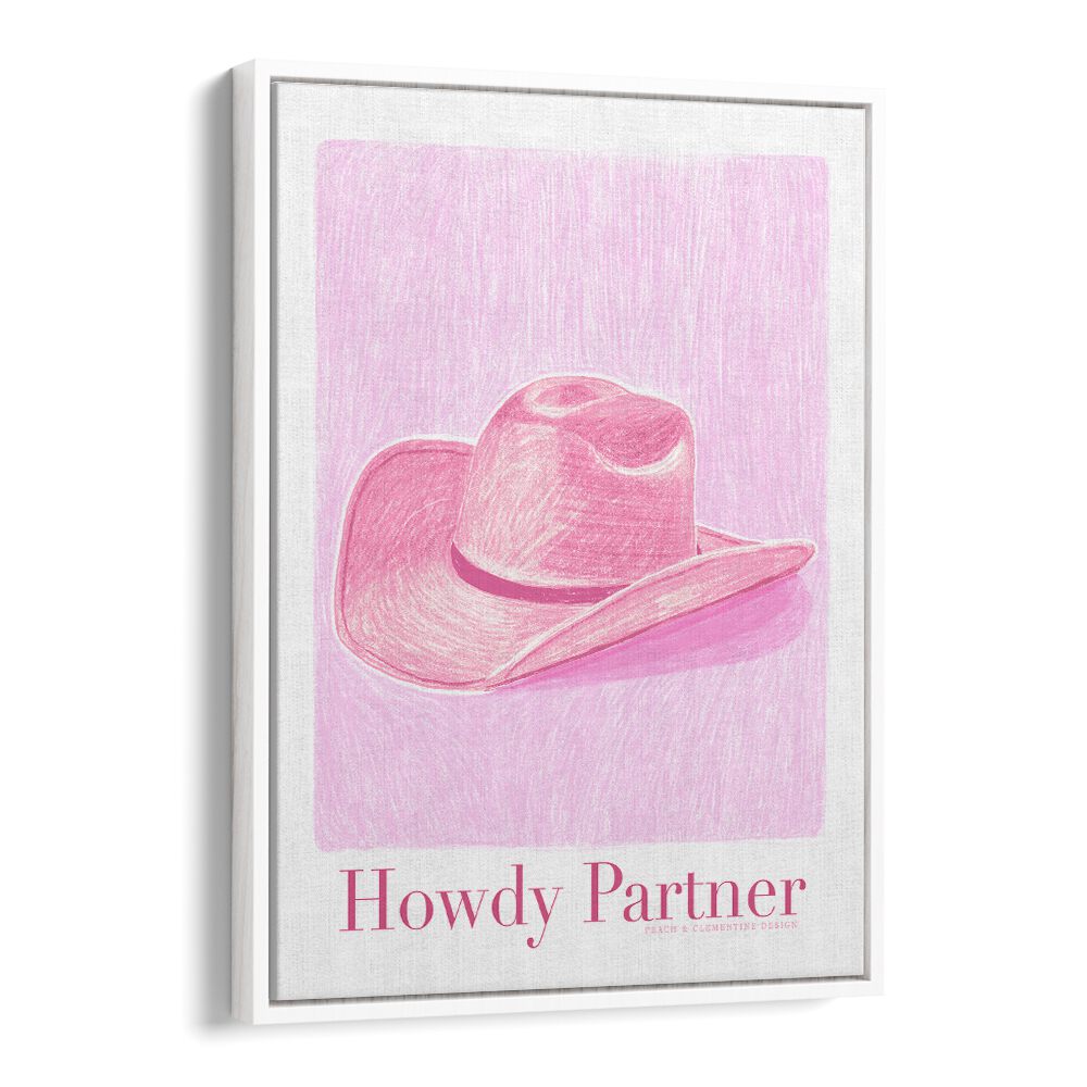 Stylish PAC HOWDY PARTNER, FASHION POSTERS featuring a pink cowboy hat, perfect for modern decor enthusiasts.