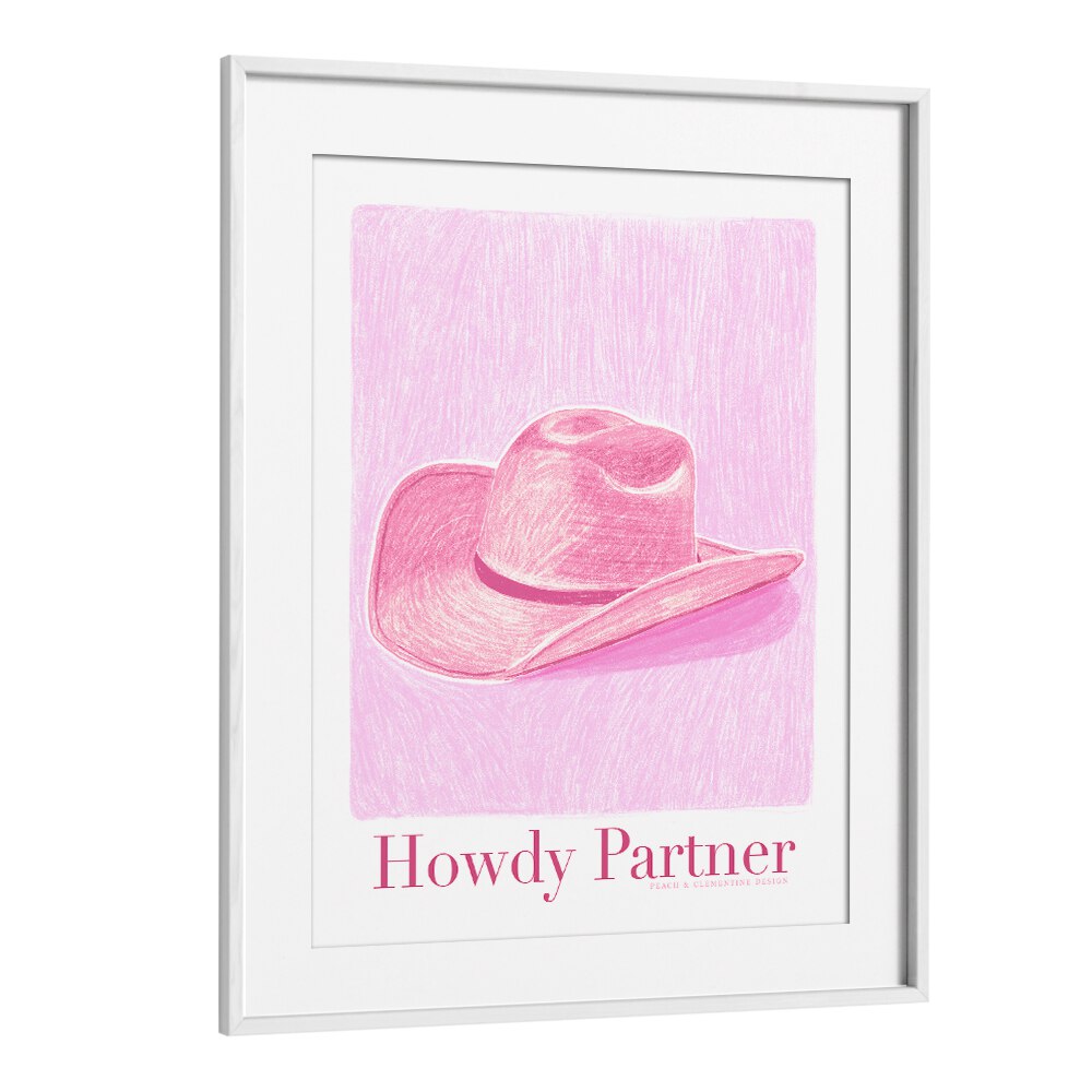 Stylish PAC HOWDY PARTNER, FASHION POSTERS featuring a pink cowboy hat, perfect for modern decor enthusiasts.