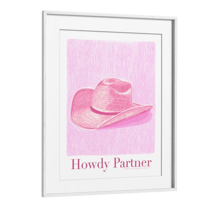 Stylish PAC HOWDY PARTNER, FASHION POSTERS featuring a pink cowboy hat, perfect for modern decor enthusiasts.