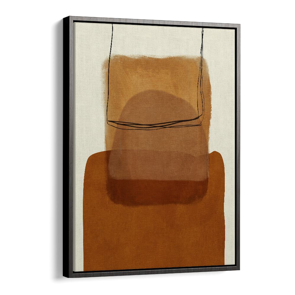 Abstract painting "PAINTED LINES DESATUR I" by Ana Rut Bre, featuring earthy tones in a sleek black frame.