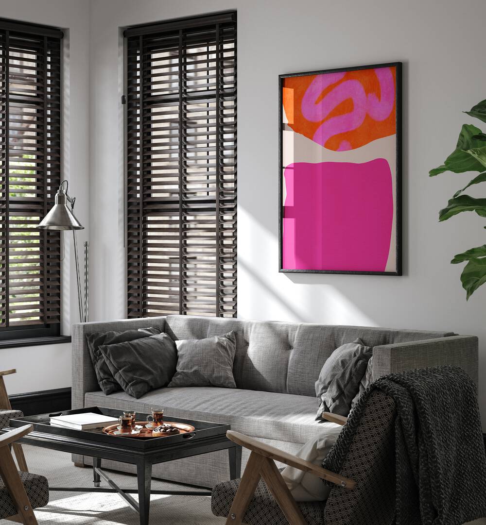 Vibrant PAINTED LINES II KOPIE, ABSTRACT PAINTINGS adorns a stylish living space, showcasing modern abstract art by Ana Rut Bre.