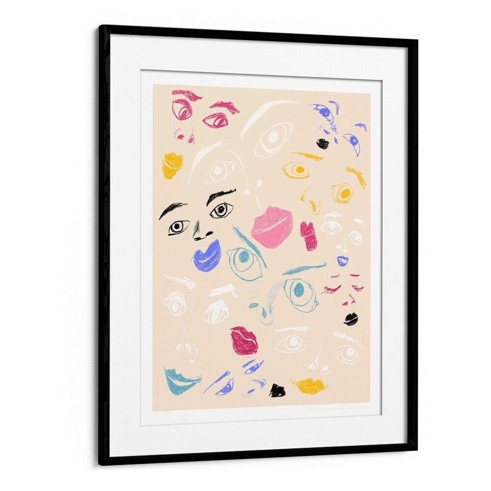 Colorful PANDC FACES, FASHION POSTERS in a sleek black frame, perfect for stylish home decor. Transform your space!