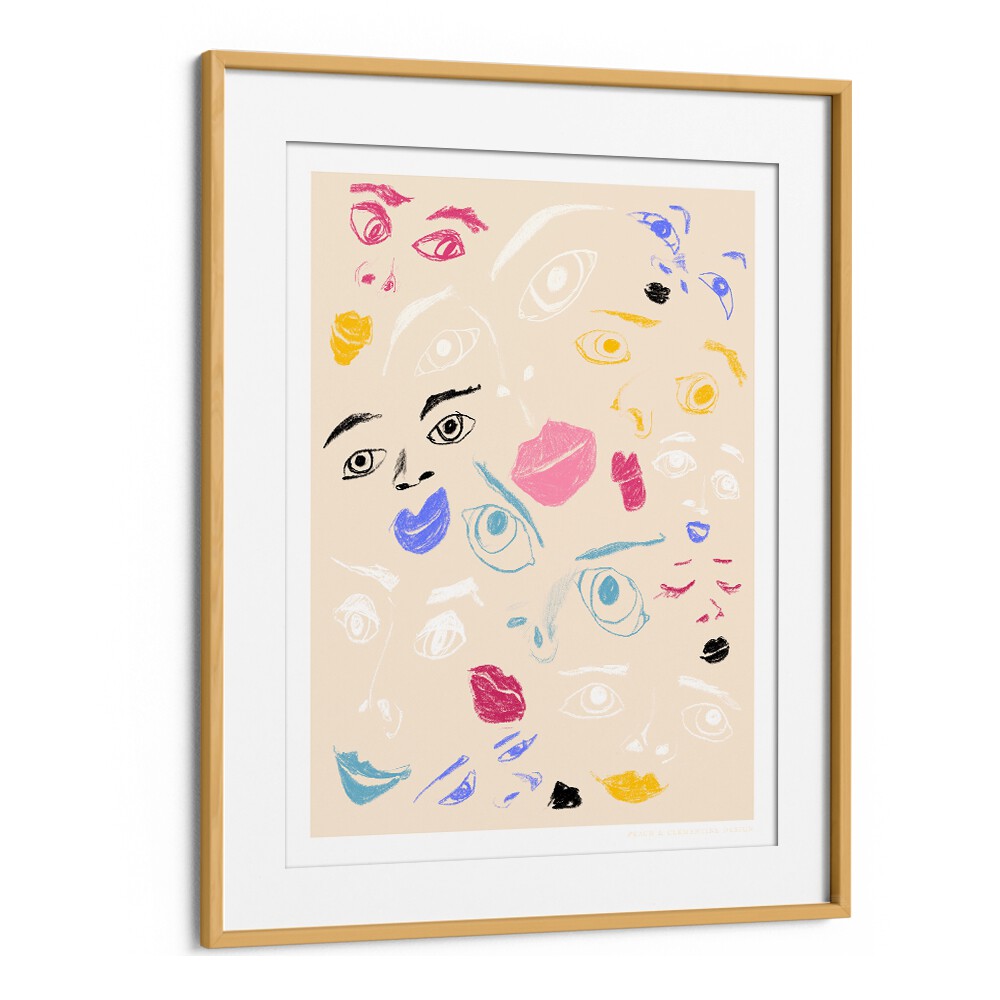 Colorful PANDC FACES, FASHION POSTERS in a chic oak frame, perfect for elevating your decor style.