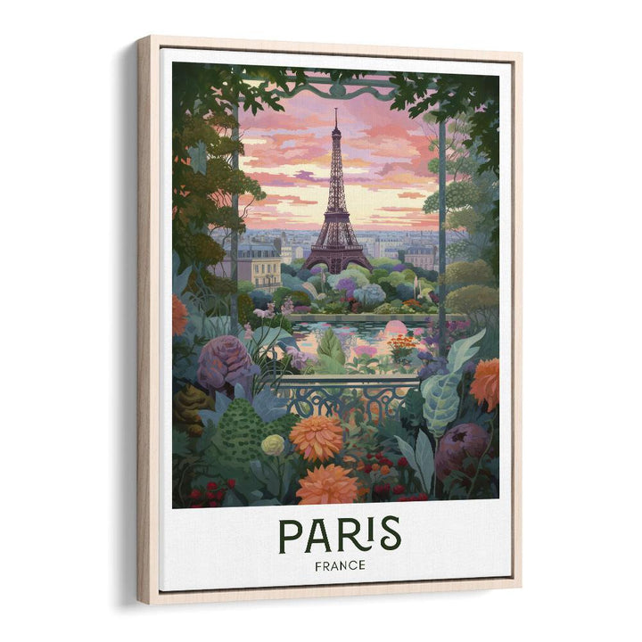 parisian dreams travel posters in Oak Wood Floater Frame