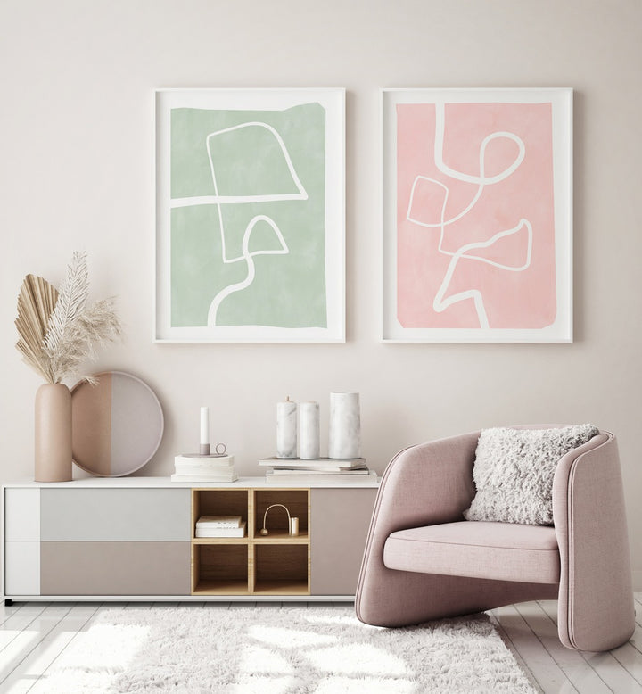 Elevate your decor with PASTEL PATTERNS, SET OF 2 PAINTINGS featuring elegant geometric designs. Perfect for modern homes.
