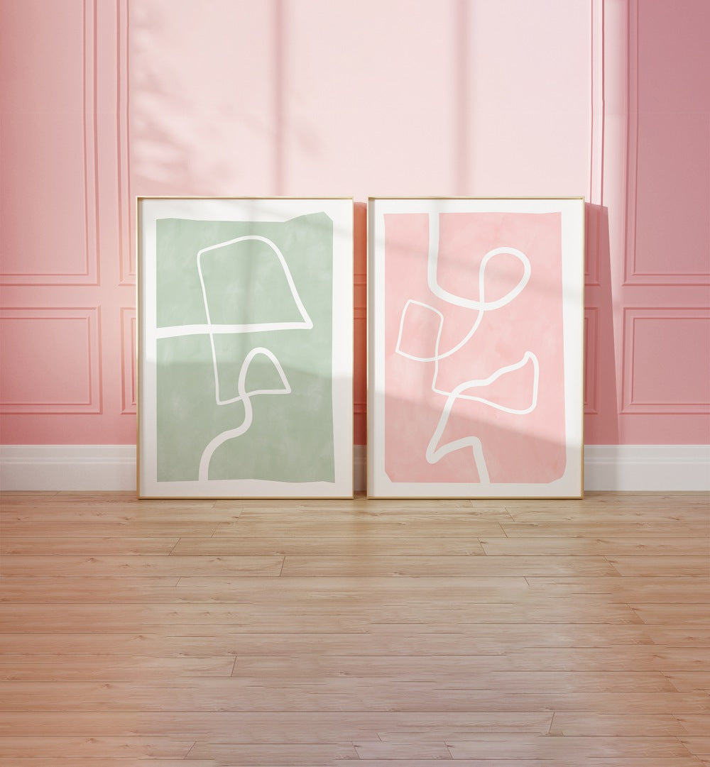 Transform your space with PASTEL PATTERNS, SET OF 2 PAINTINGS featuring modern geometric designs. Perfect wall art!