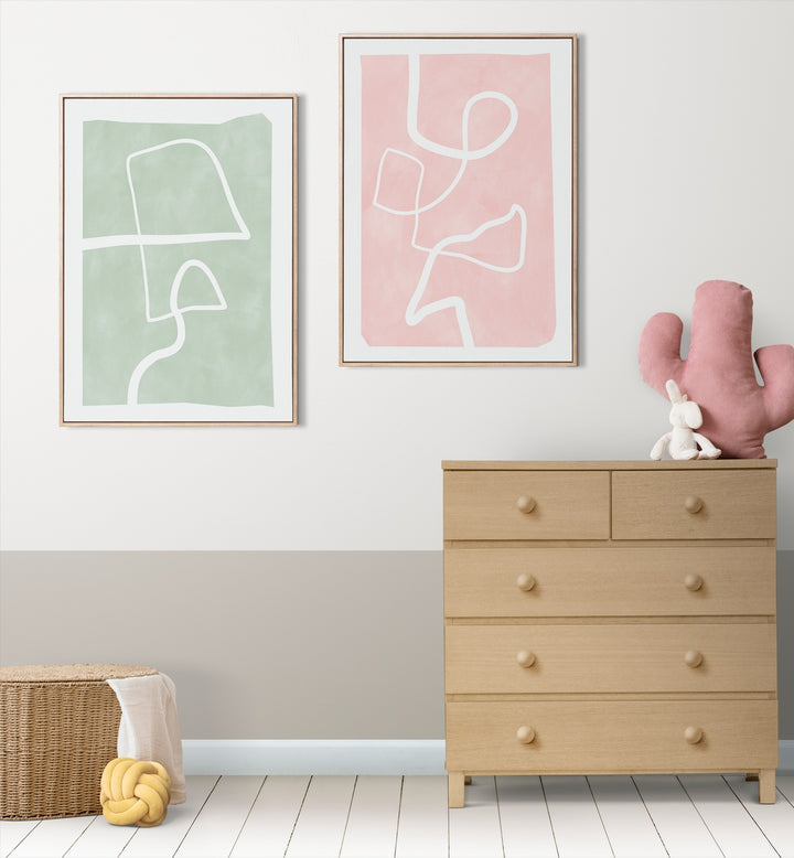 Brighten your home with PASTEL PATTERNS, SET OF 2 PAINTINGS showcasing elegant geometric designs and soft colors.