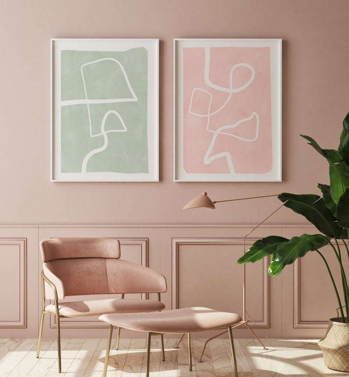 Stylish living room featuring PASTEL PATTERNS, SET OF 2 PAINTINGS, perfect for modern home decor.