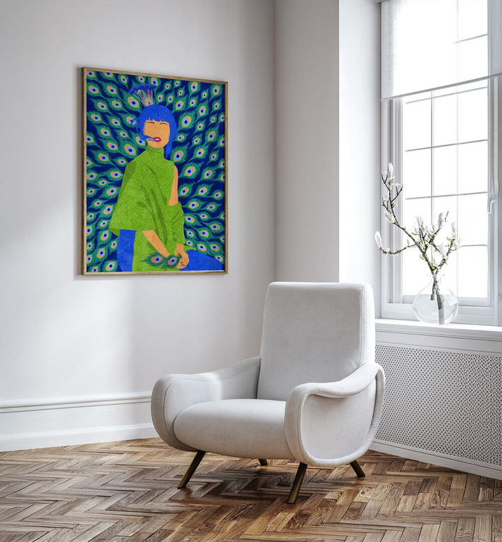 Vibrant PEACOCK WOMAN, FASHION POSTERS artwork by Raissa Oltmanns, perfect for enhancing your decor.