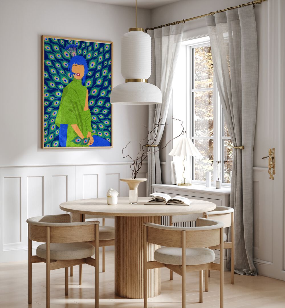 Vibrant PEACOCK WOMAN, FASHION POSTERS by Raissa Oltmanns adds elegance to any space with stunning colors.