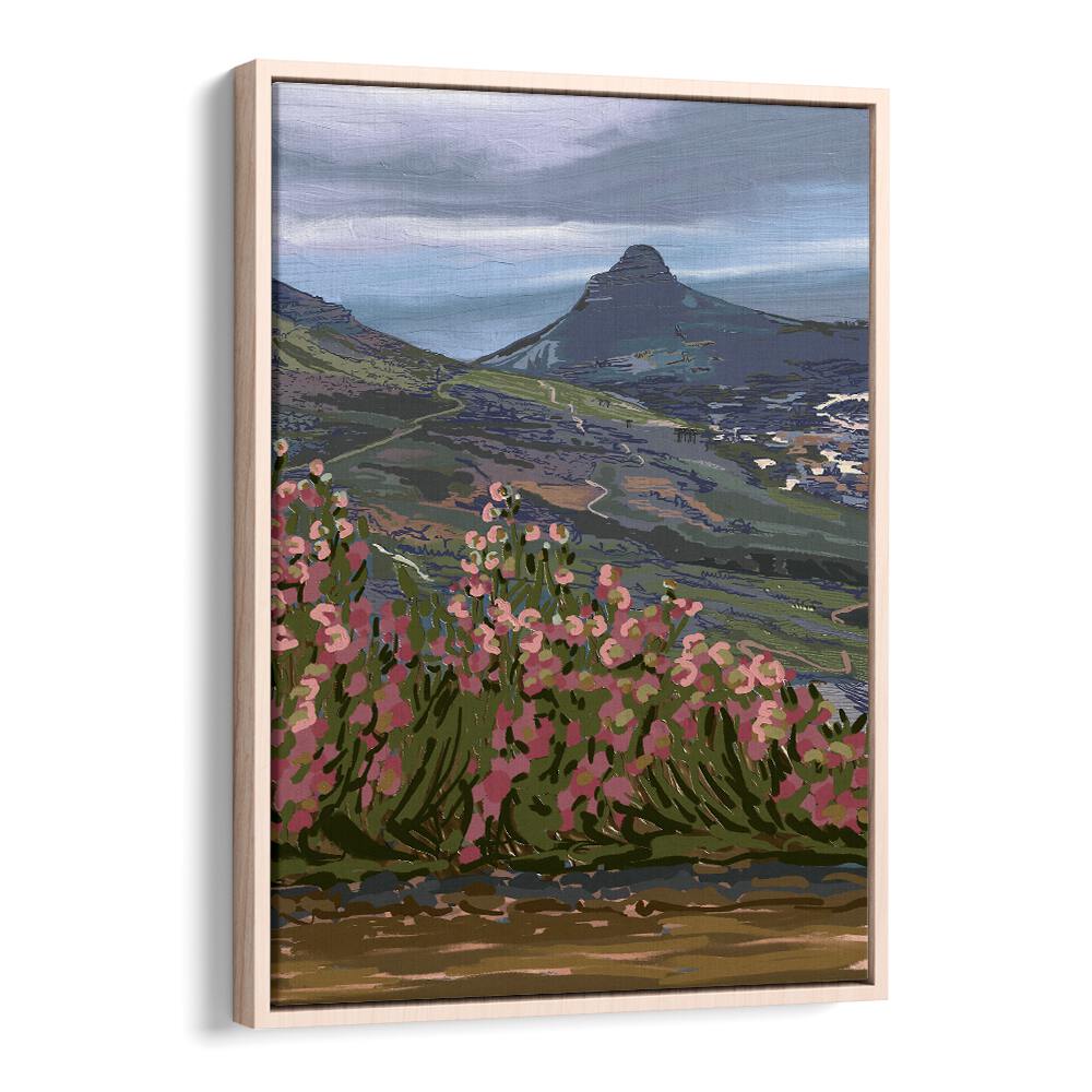 Explore PETALS AND PEAKS II, LANDSCAPE PAINTINGS, capturing serene nature with floral beauty in a stunning frame.