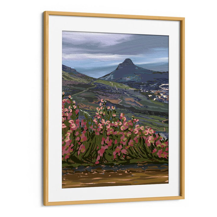 Serene PETALS AND PEAKS II, LANDSCAPE PAINTINGS in oak frame, showcasing vibrant floral details and stunning landscapes.