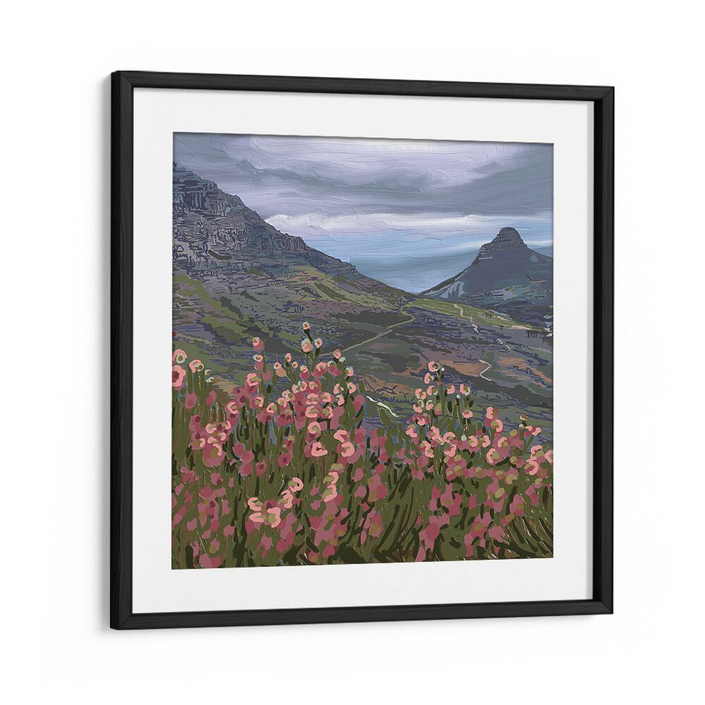 Vibrant flowers meet majestic peaks in PETALS AND PEAKS III, LANDSCAPE PAINTINGS, perfect for your art collection.