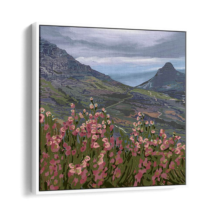 Petals and Peaks III, landscape paintings showcasing vibrant flora against majestic mountains for your decor.