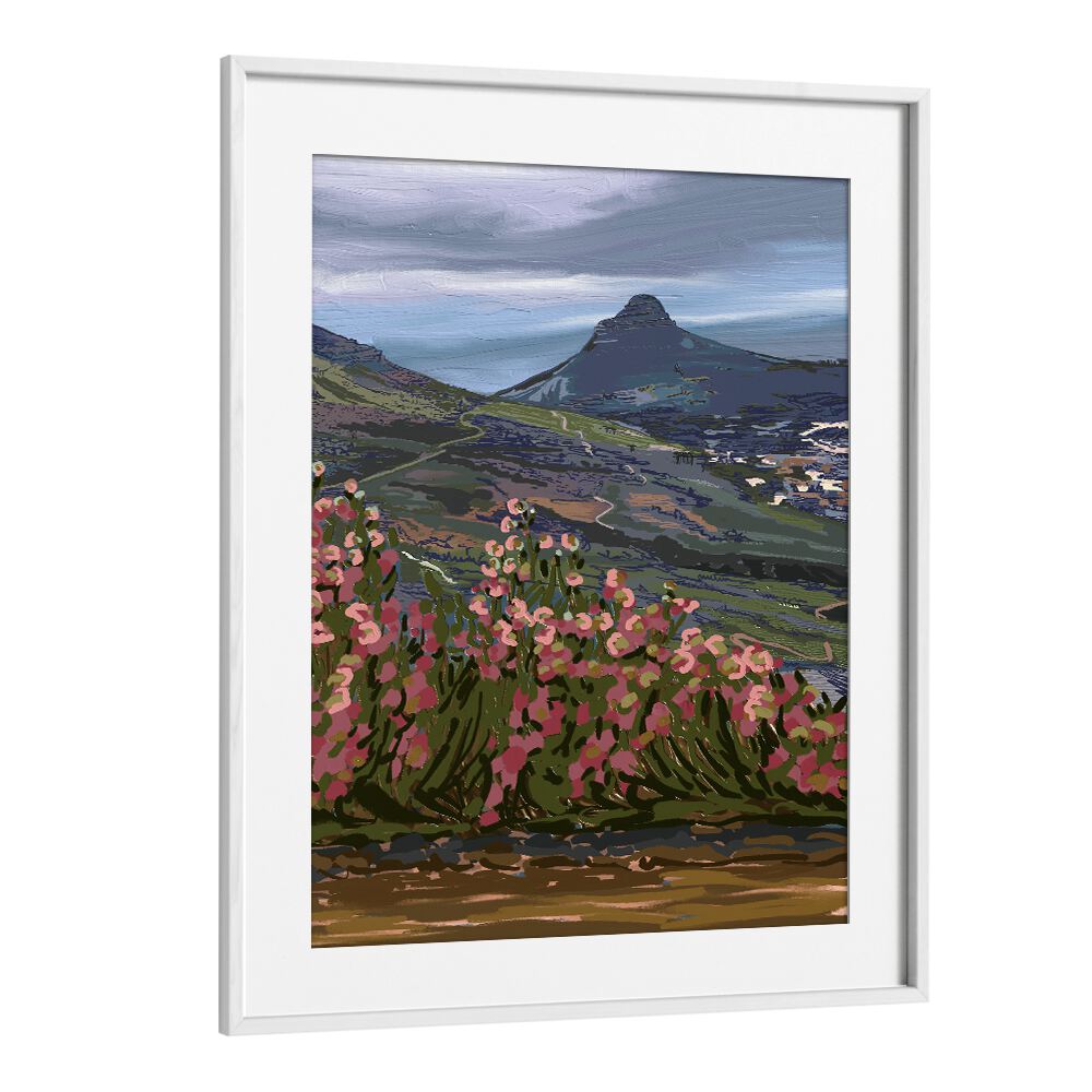 Serene landscape featuring floral details in PETALS AND PEAKS II, LANDSCAPE PAINTINGS, perfect for nature lovers.