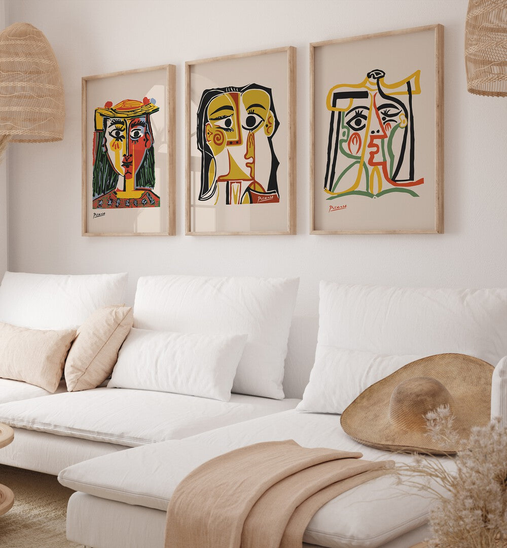 Discover the PICASSO ARTWORKS SET, SET OF 3 PAINTINGS, showcasing iconic mid-century modern masterpieces.