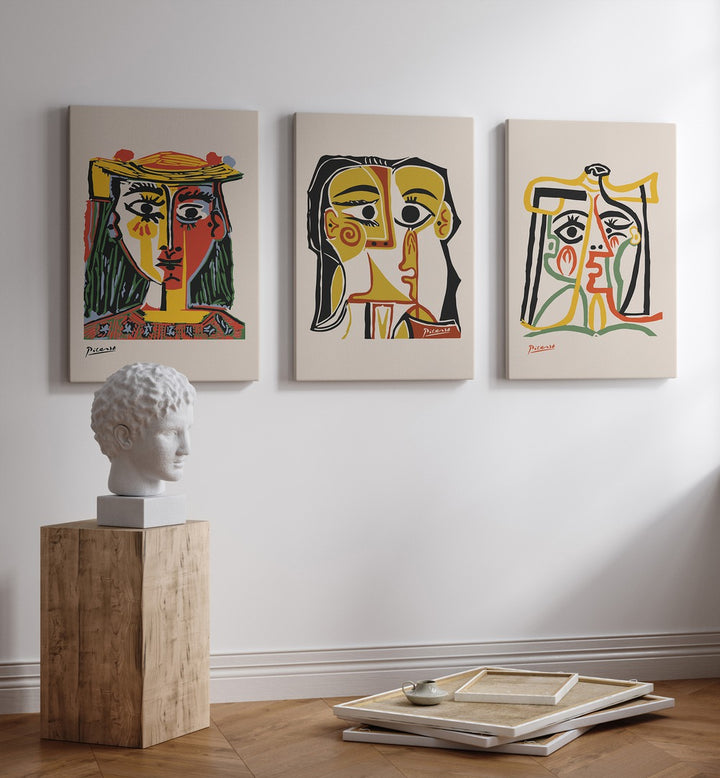 Stunning PICASSO ARTWORKS SET, SET OF 3 PAINTINGS, showcasing mid-century modern masterpieces for art enthusiasts.