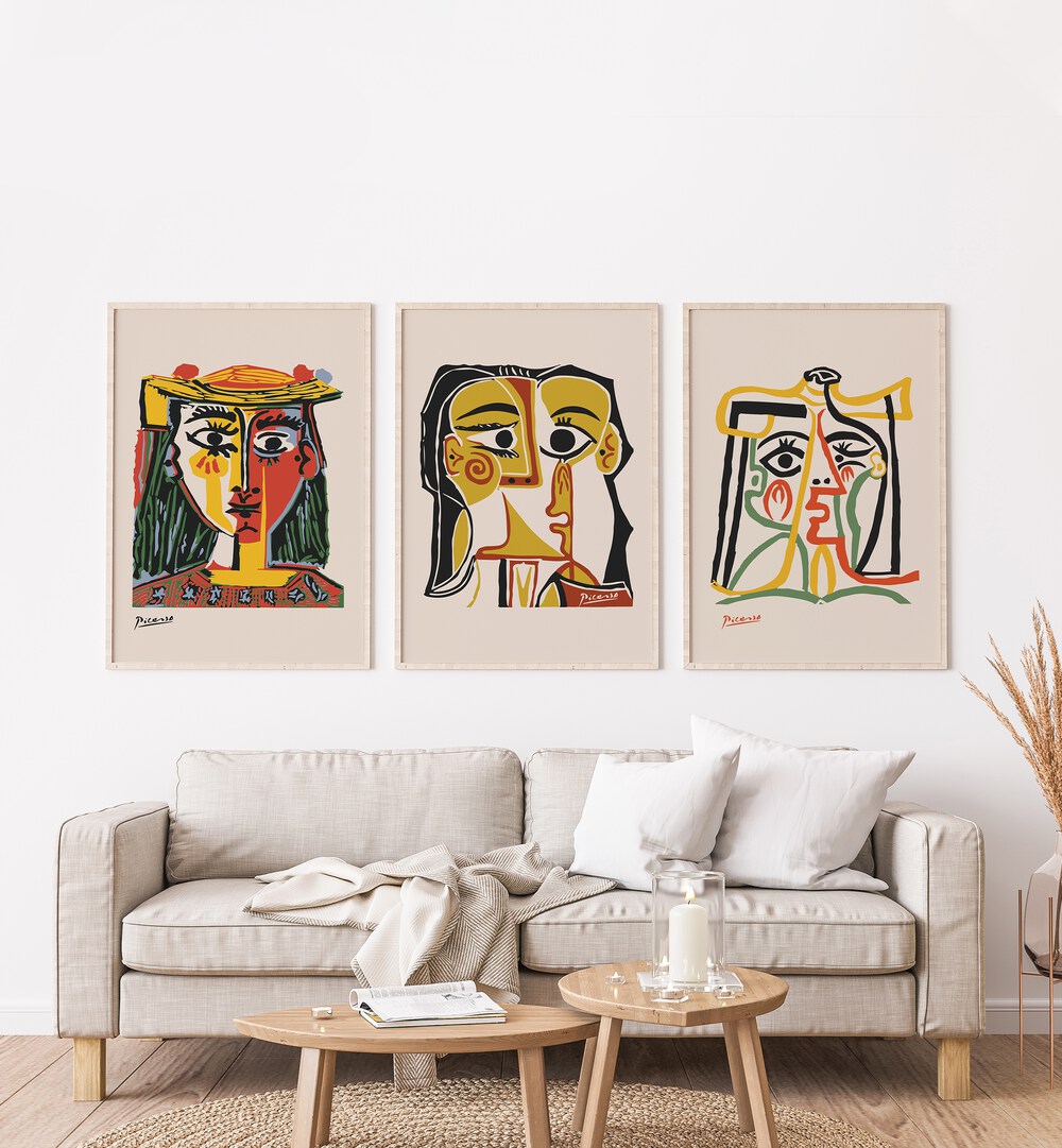 Stunning PICASSO ARTWORKS SET, SET OF 3 PAINTINGS showcasing iconic mid-century modern art for any art lover's space.