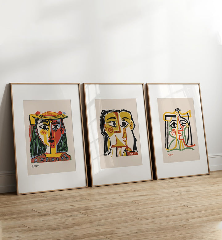 Stunning PICASSO ARTWORKS SET, SET OF 3 PAINTINGS showcasing iconic mid-century modern designs for art lovers.
