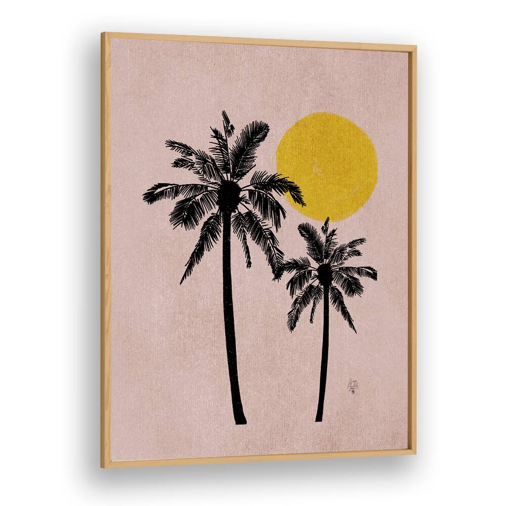 Stunning PALM TREE, LANDSCAPE PAINTINGS with a pink background, framed beautifully for modern decor.