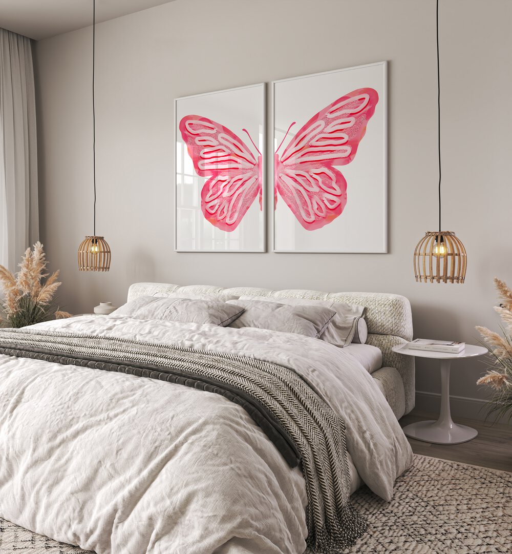 Elegant PINK BUTTERFLY, SET OF 2 PAINTINGS enhances any room with soft pink Monarch butterflies. Perfect for home decor.