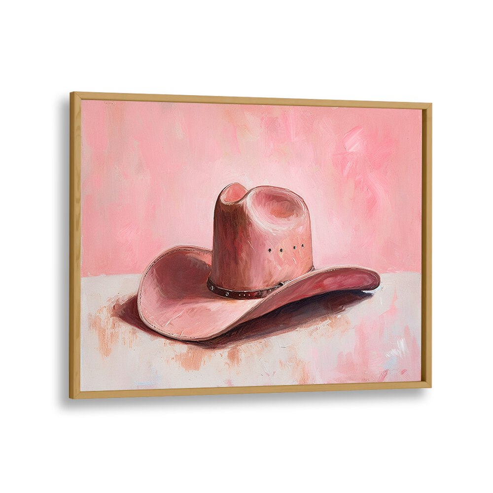 Vibrant PINK HAT II art print in oak frame, perfect for transforming your space with electric color and style.