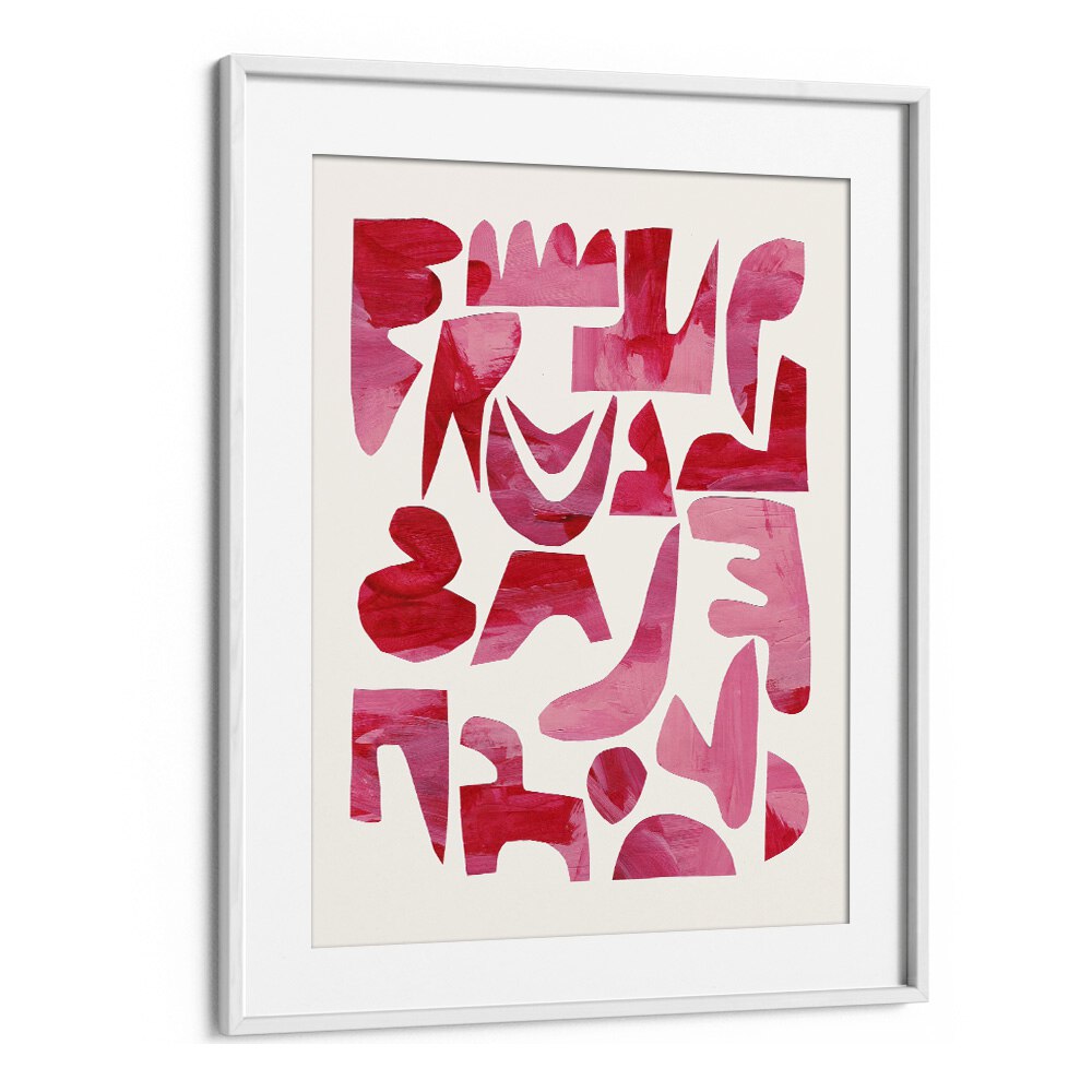 Stylish PINK KISS PIECES, FASHION POSTERS by Ejaaz Haniff, featuring vibrant abstract art in a modern white frame.