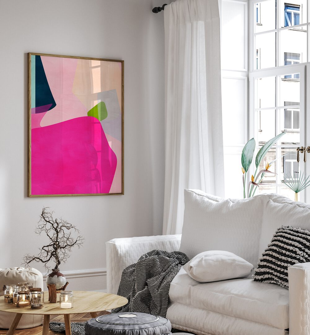 Stylish living room featuring PINK PASTEL SHAPE, ABSTRACT PAINTINGS by Ana Rut Bre to elevate your space.